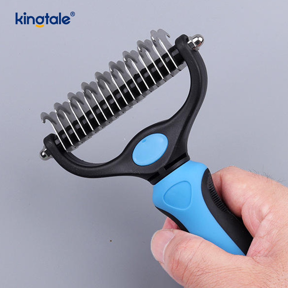Rastrello per toelettatura animali domestici, strumento per rimuovere il pelo su entrambi i lati, rastrello per sottopelo per cani e gatti