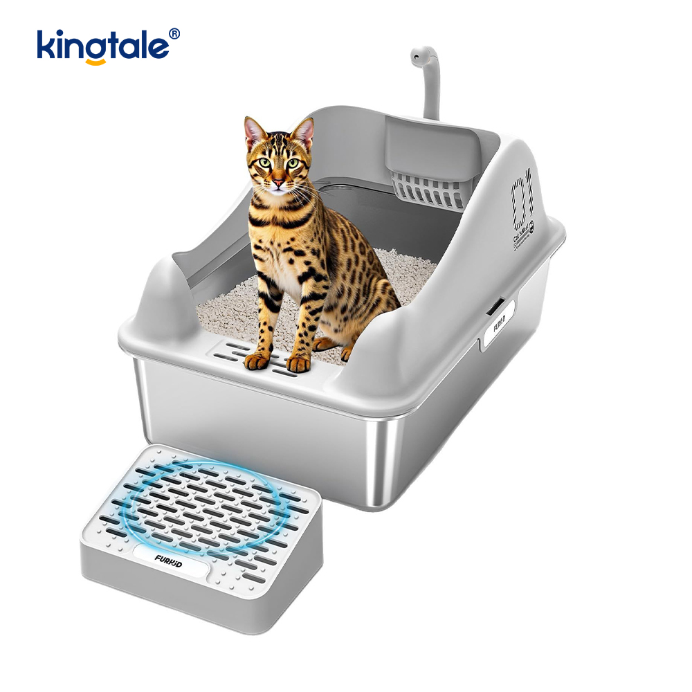 Lettiera per gatti in acciaio inossidabile con pedale Lettiera in metallo con lato alto, mai