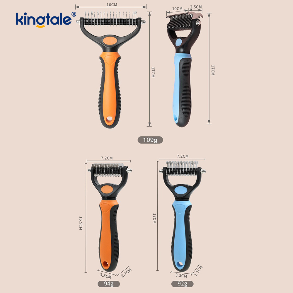 Rastrello per toelettatura animali domestici, strumento per rimuovere il pelo su entrambi i lati, rastrello per sottopelo per cani e gatti