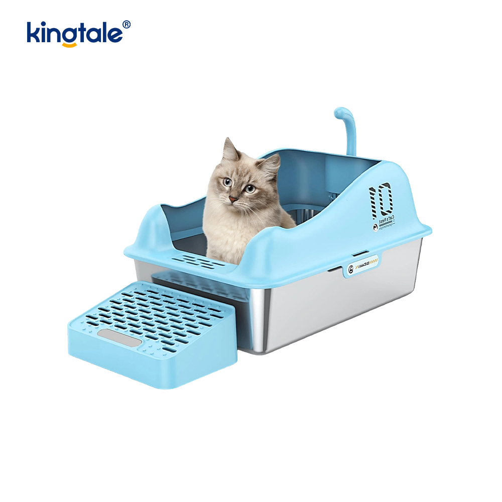 Lettiera per gatti in acciaio inossidabile con pedale Lettiera in metallo con lato alto, mai
