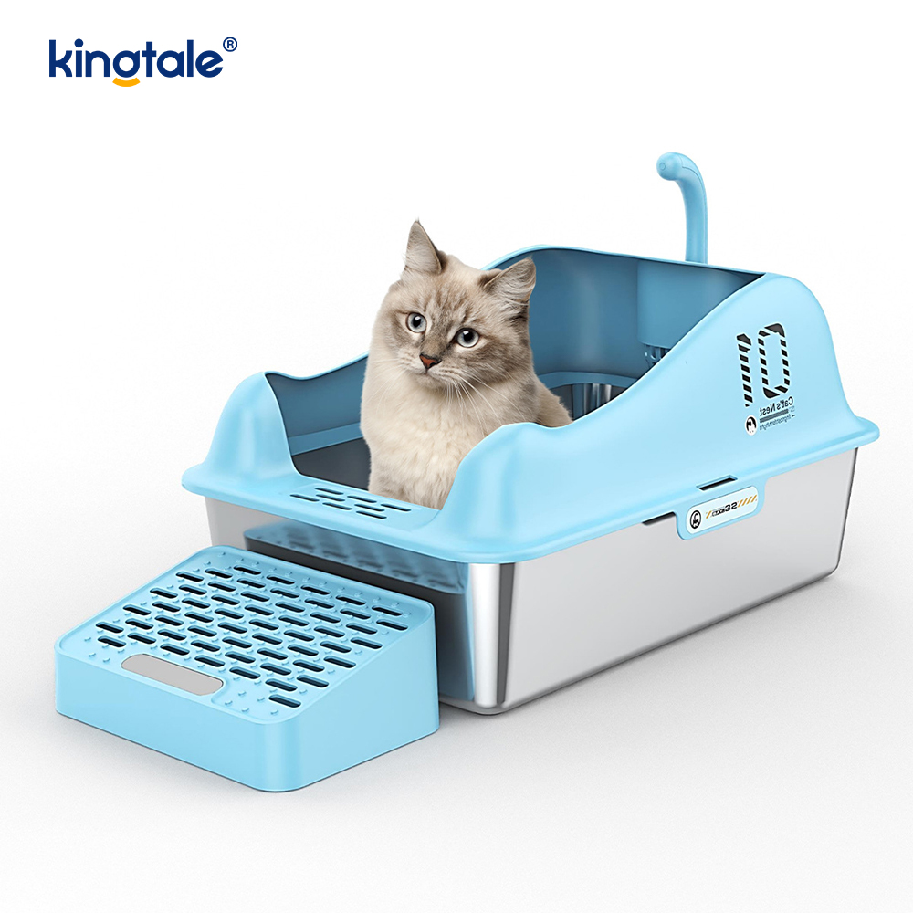 Lettiera per gatti in acciaio inossidabile con pedale Lettiera in metallo con lato alto, mai