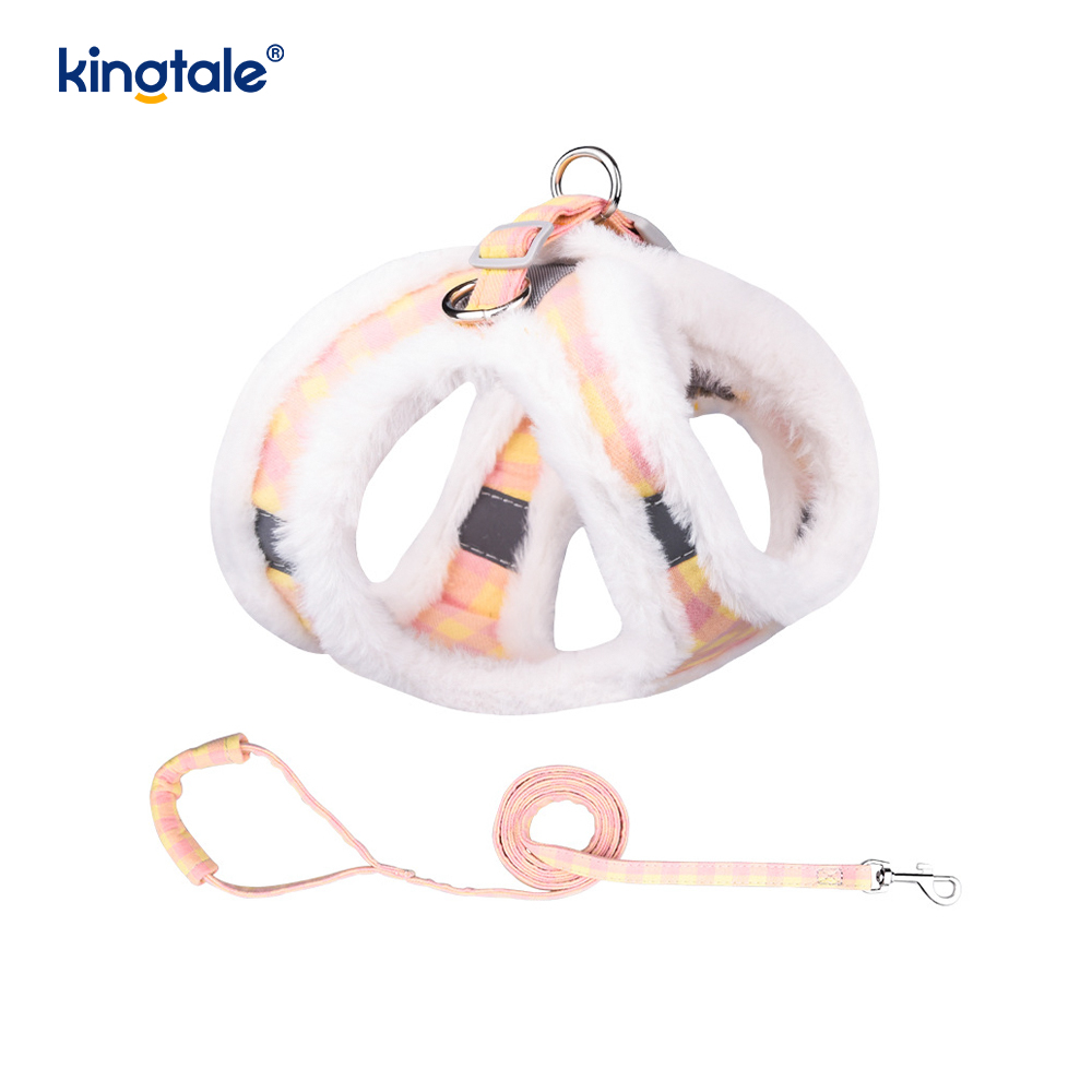 Set di guinzagli per cani da compagnia in peluche. Gilet per imbracatura per cani da passeggio autunnale