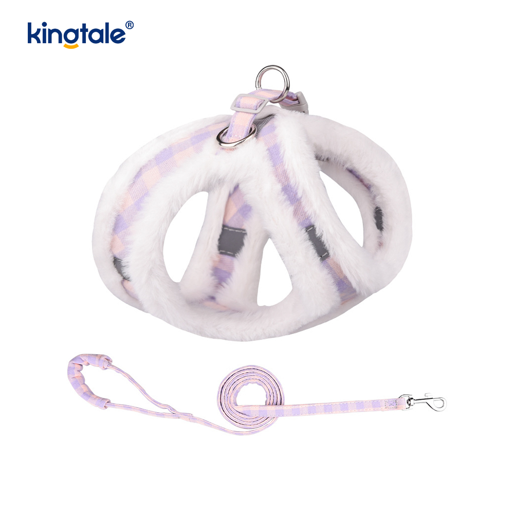 Set di guinzagli per cani da compagnia in peluche. Gilet per imbracatura per cani da passeggio autunnale
