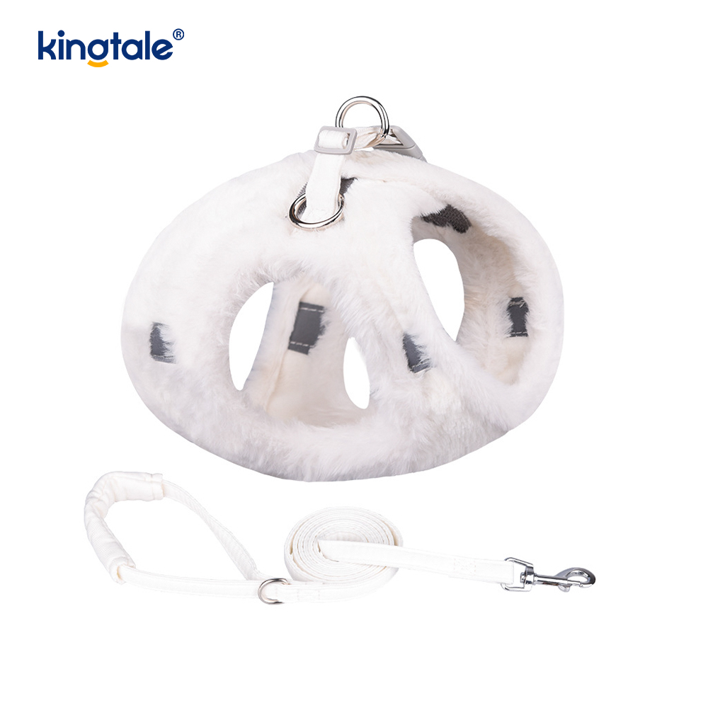 Set di guinzagli per cani da compagnia in peluche. Gilet per imbracatura per cani da passeggio autunnale