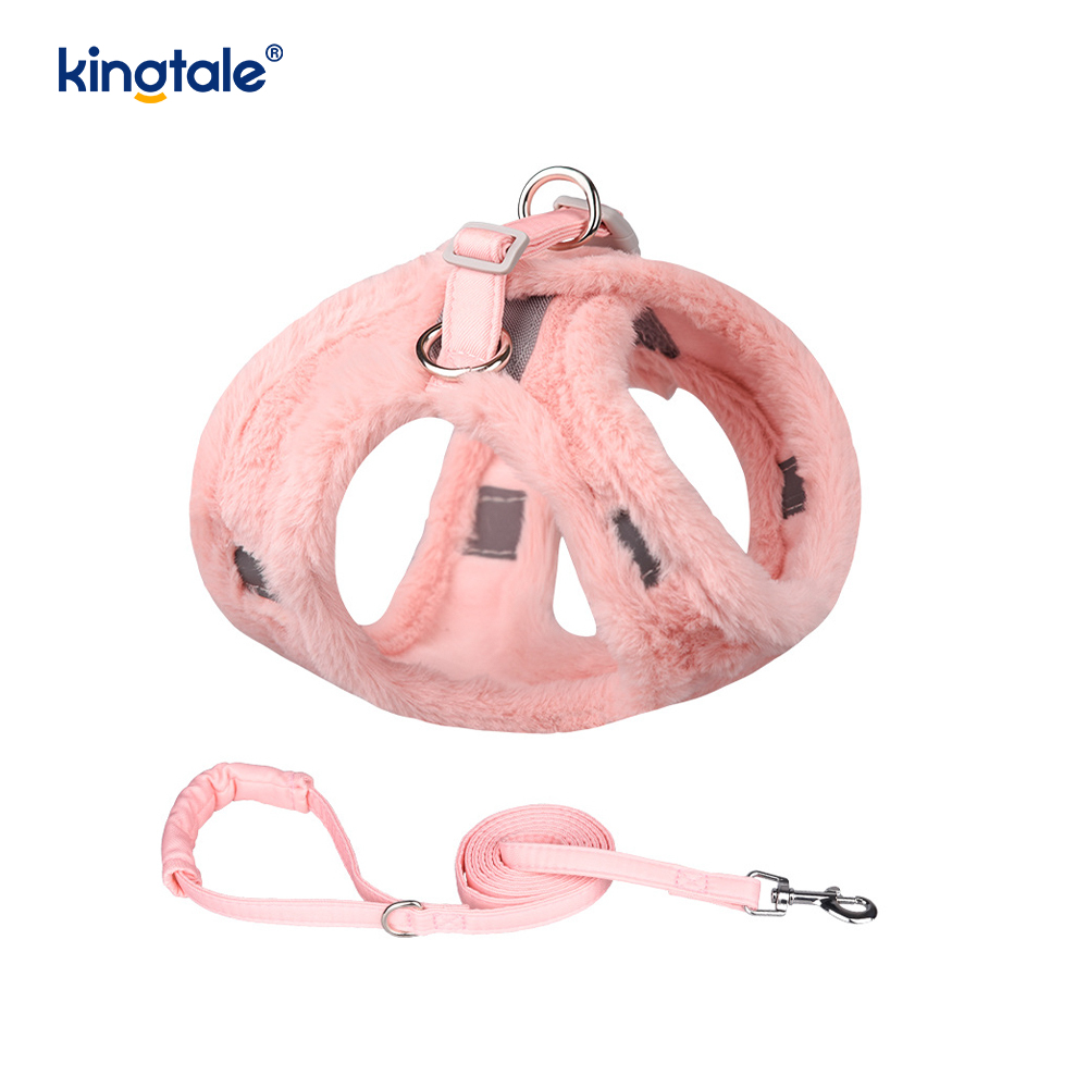 Set di guinzagli per cani da compagnia in peluche. Gilet per imbracatura per cani da passeggio autunnale