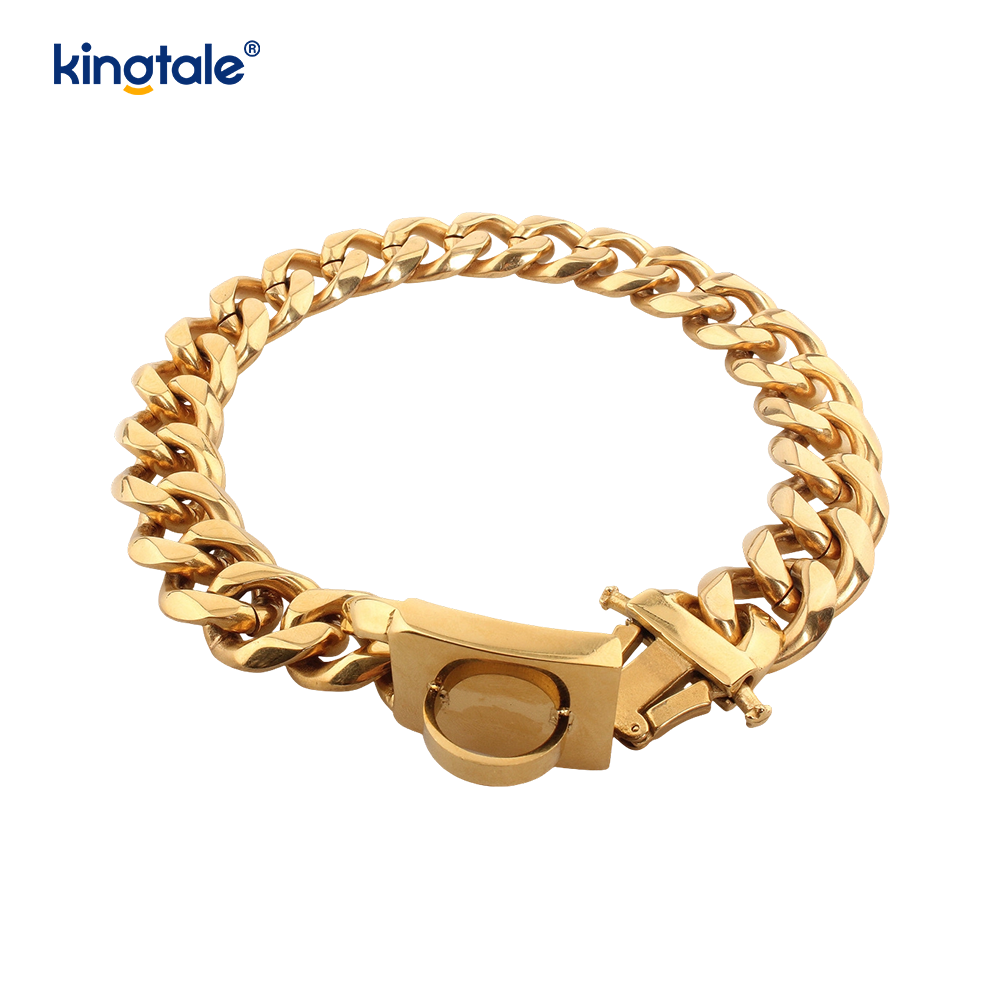Collare a catena con strozzatore per cani a maglia cubana per animali domestici in acciaio inossidabile placcato alla moda